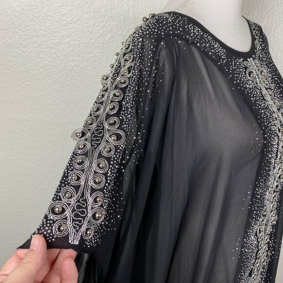 Le Mirage Kaftan Dress Cover Up Semi Sheer Embellished Black Sz 48/XXL Resort - Picture 9 of 14